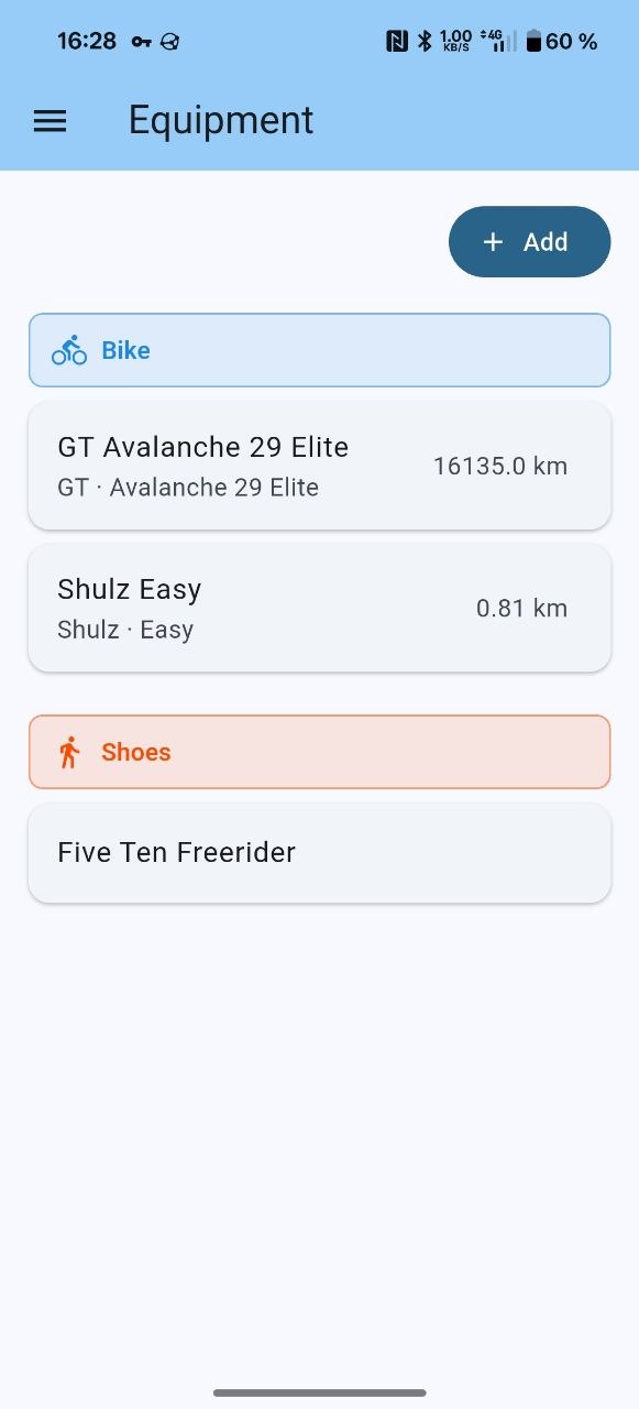 Equipment list on Android